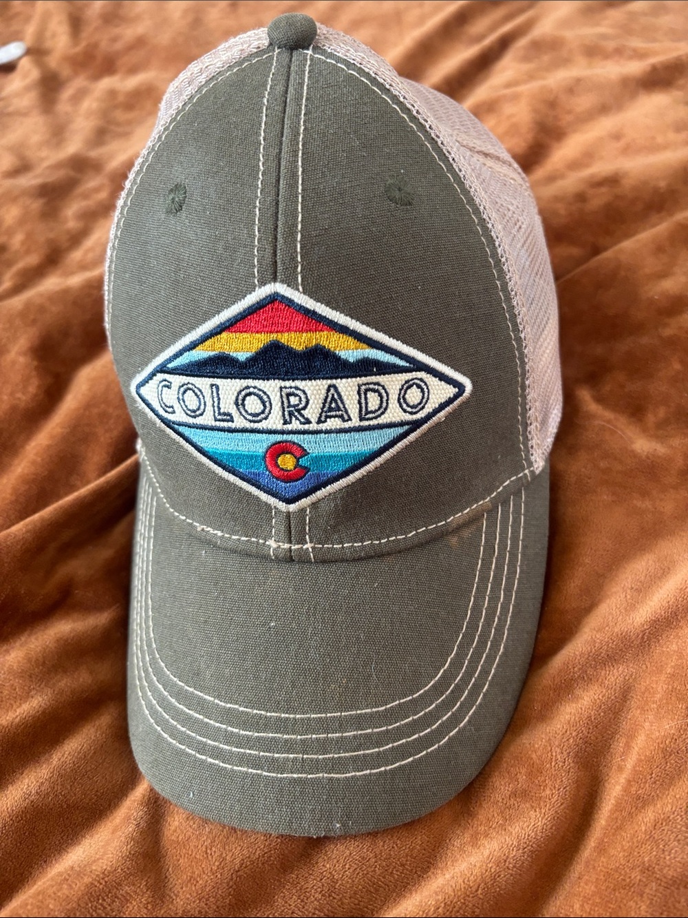 Southern Tide Colorado Patch Trucker Hat in Olive and White